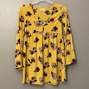 Urban Outfitters Mustard Yellow Floral Peasant Dress Bell sleeves XS